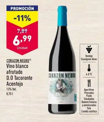 ALDI Corazon Negro Vino blanco afrutado D.O Tacorante Acentejo 12% Vol. 0,75 L oferta