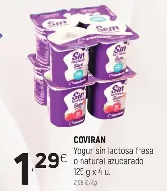 Coviran Coviran Yogur sin lactosa fresa o natural azucarado 125g x 4 u oferta