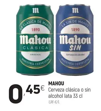 Coviran Mahou Cerveza clásica o sin alcohol lata 33cl oferta