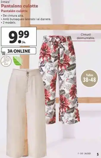 Lidl Esmara Pantalons culotte Pantalón culotte, De cintura alta ,Amb butxaques laterals i al darrere , 2 models oferta