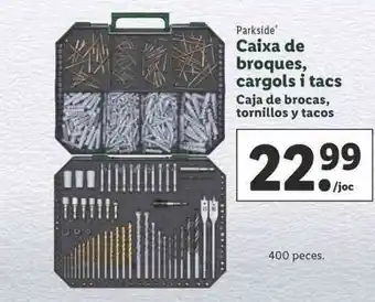 Lidl Parkside Caixa de broques, cargols i tacs Caja de brocas, tornillos y tacos 400 peces oferta