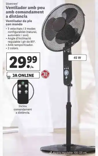 Lidl Ventilador amb peu amb comandament a distáncia oferta