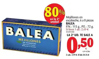 Alimerka Balea Mejillones en escabeche 6 a 8 piezas oferta