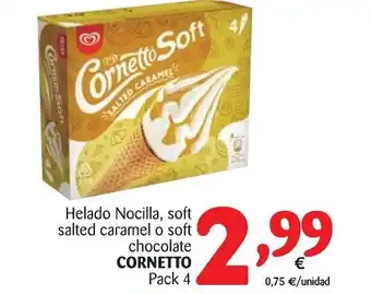 Alimerka Cornetto Helado Nocilla, soft salted caramel o soft chocolate Pack 4 oferta