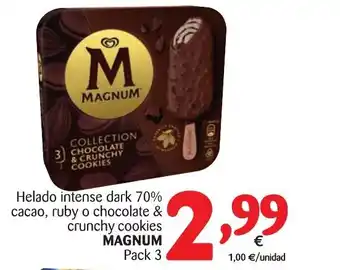 Alimerka Magnum Helado intense dark 70% cacao, ruby o chocolate & crunchy cookies Pack 3 oferta