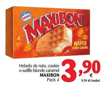 Maxibon Helado de nata, cookie o waffle blonde caramel Pack 4