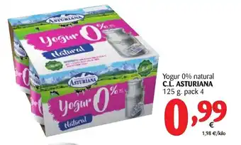 Alimerka Central Lechera Asturiana Yogur 0% natural 125g. pack 4 oferta