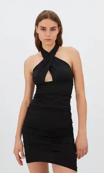 Stradivarius Vestido corto frunces escote cruzado oferta
