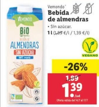 Lidl Vemondo® Bebida de Almedras 1 L oferta