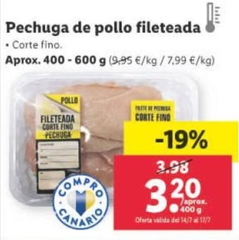 Lidl Pechuga de Pollo Fileteada Aprox. 400 - 600 g oferta