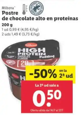 Lidl Milbona® Postre de Chocolate Alto En Proteínas 200 g oferta