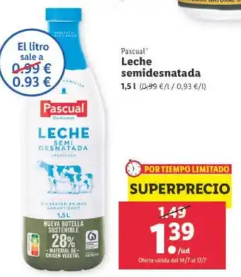 Lidl Pascual® Leche Semidesnatada 1.5 l oferta