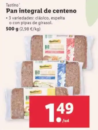 Lidl Tastino® Pan Integral de Centeno 500 g oferta