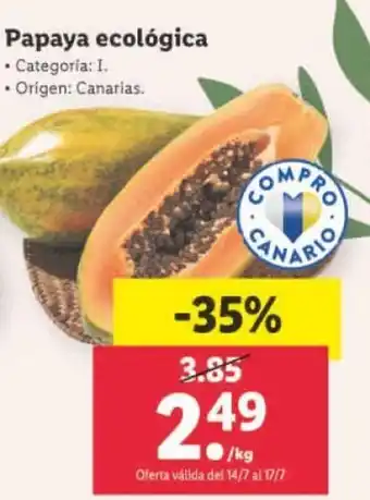 Lidl Papaya Ecológica oferta