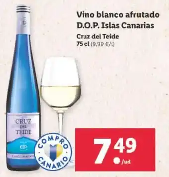 Lidl Cruz del Teide Vino Blanco Afrutado D.O.P. Islas Canarias 75 cl oferta