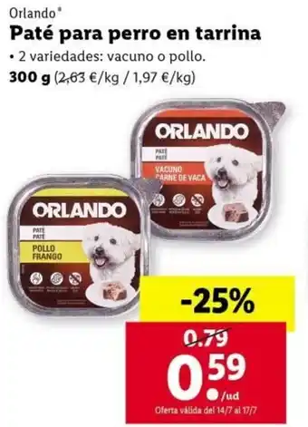 Lidl Orlando® Paté Para Perro En Tarrina 300 g oferta