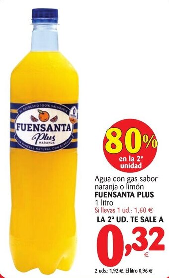 Alimerka Fuensanta Plus Agua con gas sabor naranja o limón 1 litro oferta