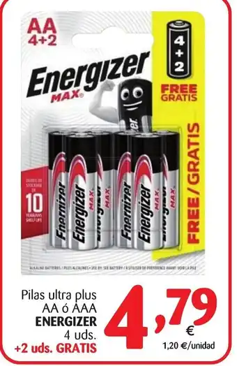 Alimerka Energizer Pilas Ultra Plus AA o AAA 4 uds. + 2 uds. Gratis oferta