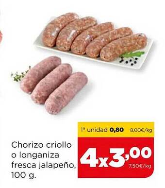 Alimerka Chorizo Criollo O Longaniza Fresca Jalapeño oferta