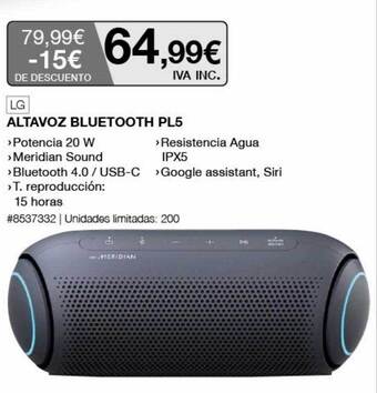 Costco Lg Altavoz Bluetooth Pl5 oferta
