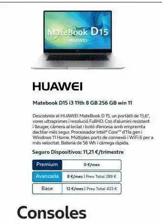 Movistar Huawei Matebook D15 I3 11th 8 Gb 256 G8 Win 11 oferta