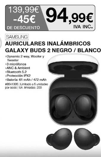 Costco Samsung Auriculares Inalámbricos Galaxy Buds 2 Negro Blanco oferta