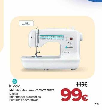 Carrefour Klindo máquina de coser ksew72dit-21 oferta