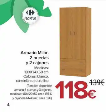 Carrefour Armario milán 2 puertas y 2 cajones oferta