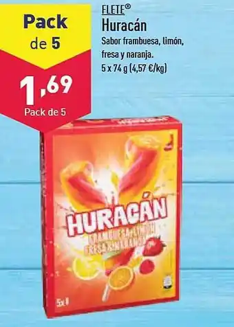 ALDI Flete huracán sabor frambuesa, limón, fresa y naranja oferta