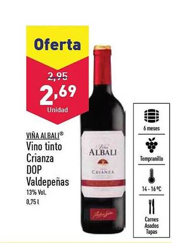 ALDI Viña albali vino tinto crianza dop valdepeñas oferta