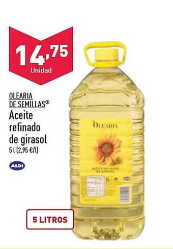 ALDI Olearia de semillas aceite refinado de girasol oferta