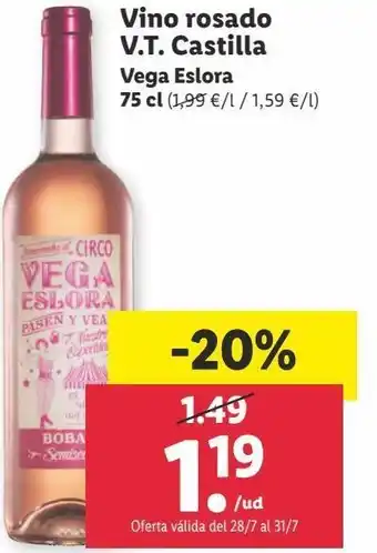 Lidl Vino rosado vega eslora oferta