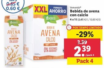 Lidl Bebida de avena con calcio vemondo oferta