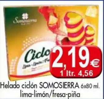 Congelados Copos Somosierra Ciclón Helado lima-limón/fresa-piña 6x80 ml oferta