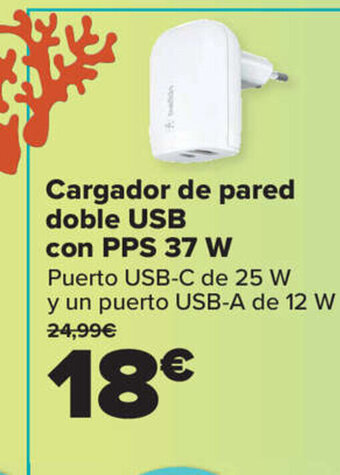 Carrefour Cargador de pared doble USB con PPS 37 W oferta