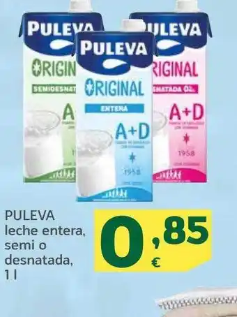 HiperDino Puleva leche entera, semi o desnatada 1l oferta