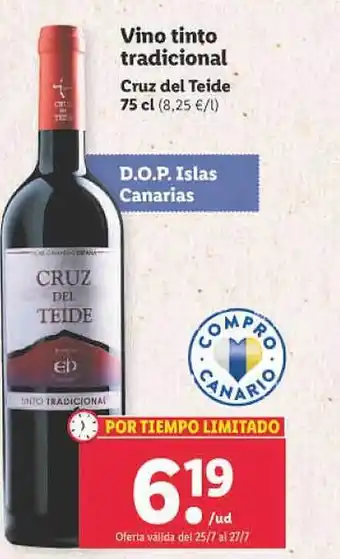 Lidl Vino tinto tradicional cruz del teide oferta