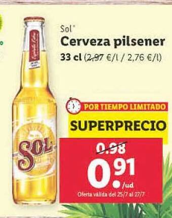 Lidl Sol cerveza pilsener oferta