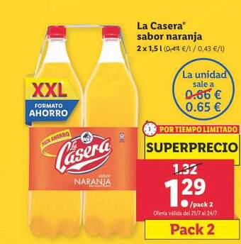 Lidl La casera sabor naranja oferta