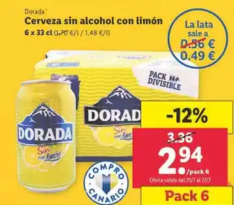Lidl Dorada cerveza sin alcohol con limón oferta