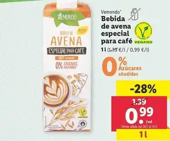 Lidl Vemondo bebida de avena especial para café oferta