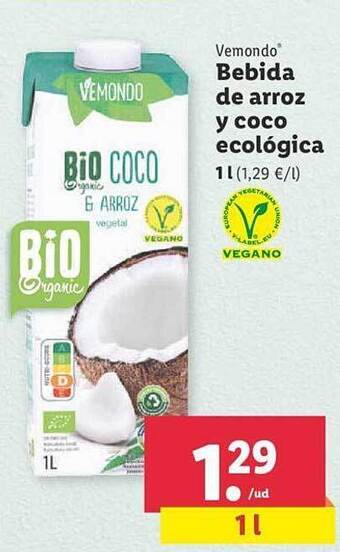 Lidl Vemondo bebida de arroz y coco ecológica oferta