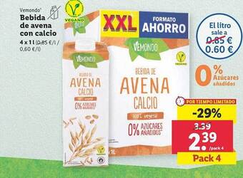 Lidl Vemondo bebida de avena con calcio oferta