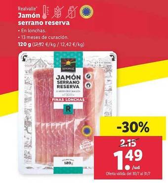 Lidl Realvalle jamón serrano reserva oferta