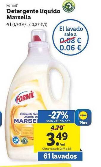 Lidl Formil detergente líquido marsella oferta