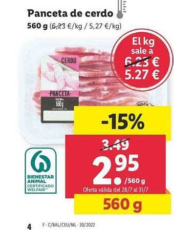 Lidl Panceta de cerdo oferta