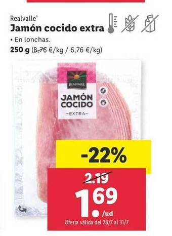 Lidl Realvalle jamón cocido extra oferta