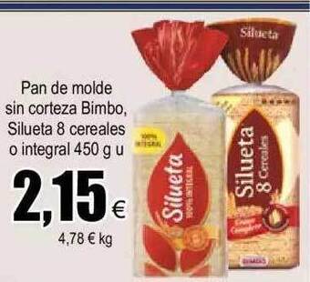 FROIZ Pan de molde sin corteza bimbo silueta 8 cereales o integral oferta