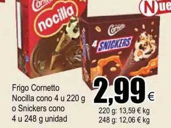 FROIZ Frigo cornetto nocilla cono o snickers cono oferta