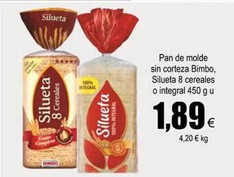 FROIZ Pan de molde sin corteza bimbo silueta 8 cereales o integral oferta